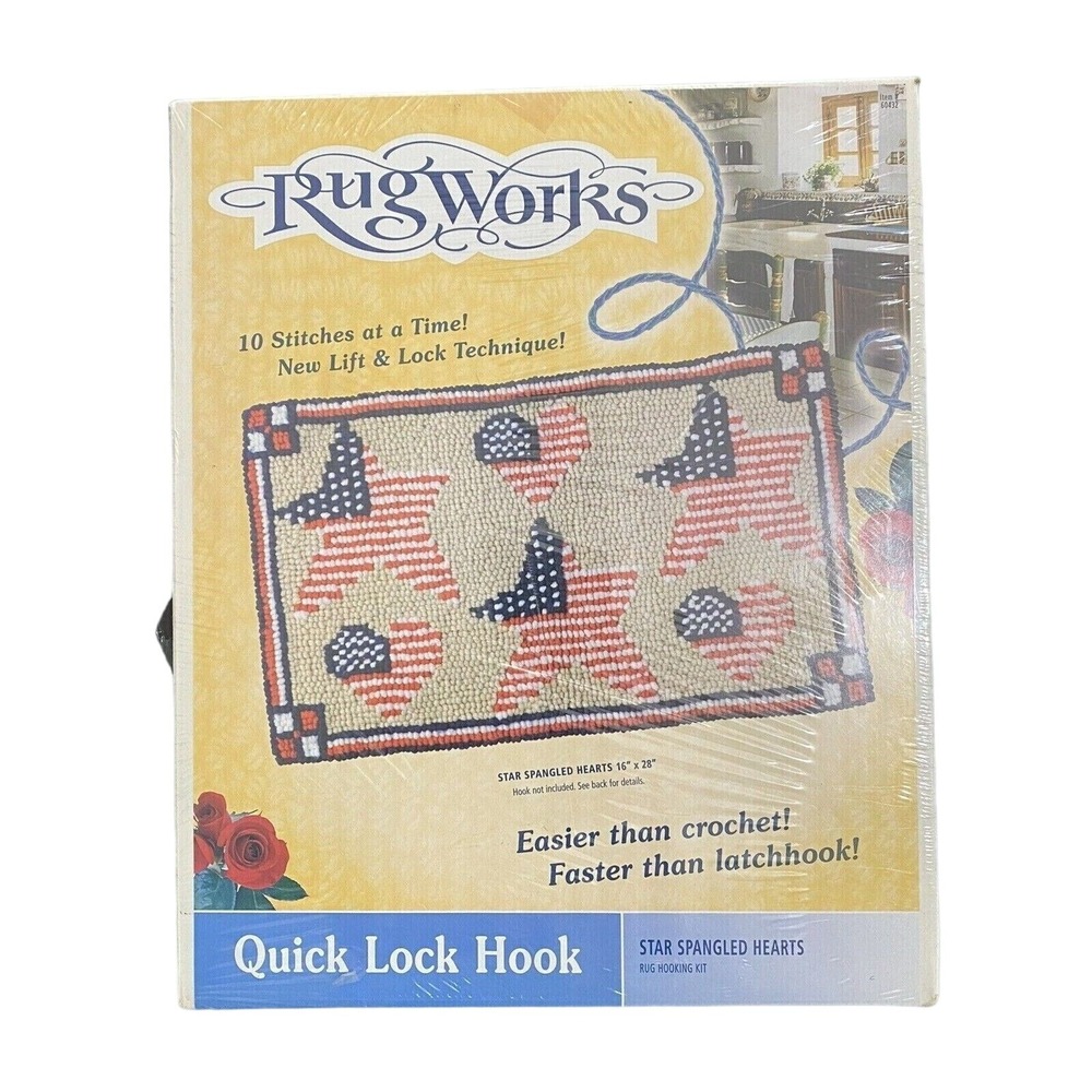 RugWorks STAR SPANGLED HEARTS Quick Lock Rug Hooking Kit Crafting USA Patriotic